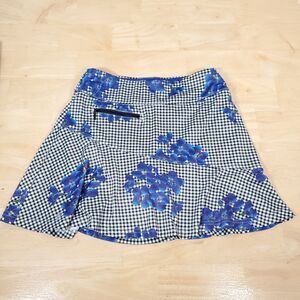 GG Blue Luxe Sport Skort Women's Sz S Skirt Gingham Floral Zip Pockets Pull On